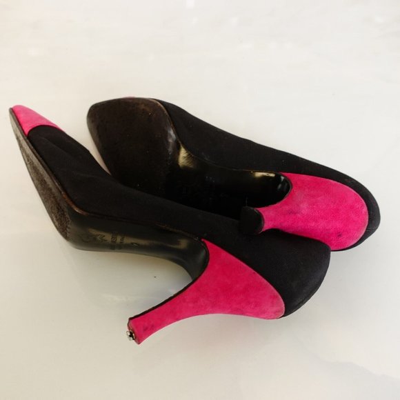 Valentino Womens 6 Black Heels Slip On Pump Sandals Colorblock Pink Italy - Picture 10 of 14